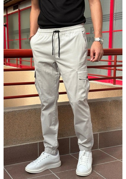 Erkek, Bel Ve Paça Lastikli, Kargo Cep, Gabardin Pantolon