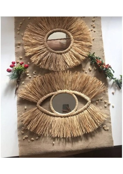 Doğal Rafya Göz Model 2 Li Set Duvar Süsü