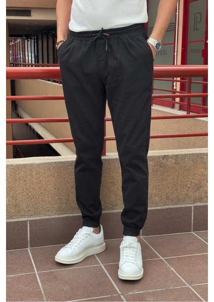 Erkek, Bel Ve Paça Lastikli, Esnek Kumaş, Jogger Pantolon