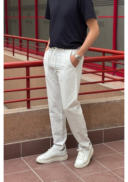Erkek, Bel Bağcıklı, Çizgi Desenli Pantolon fiyatları
