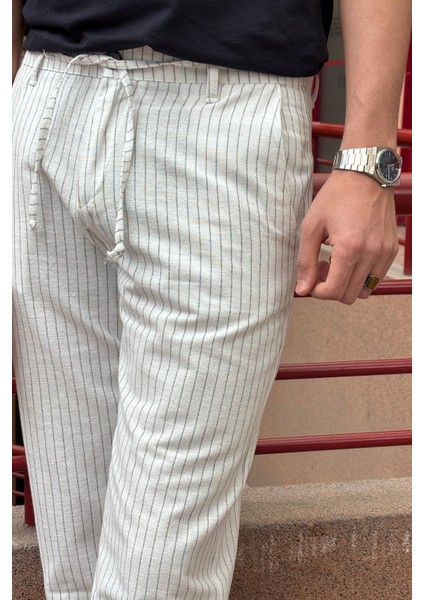 Erkek, Bel Bağcıklı, Çizgi Desenli Pantolon fırsatları