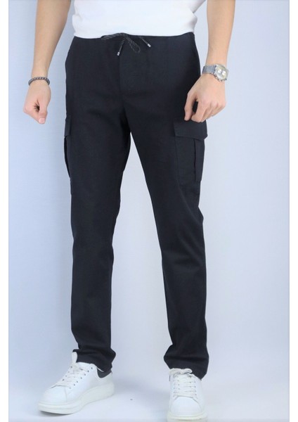 Bel bağcıklı, Pamuklu gabardin kumaş, Oversize-Regular fit kargo cep pantolon 256
