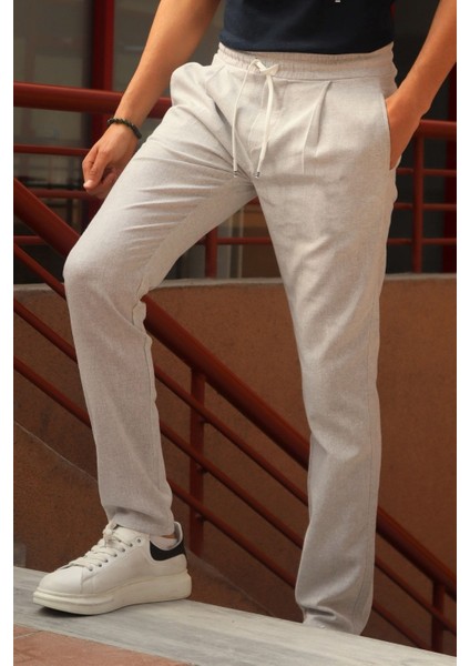 Erkek, pile detaylı beli bağcıklı-lastikli, pamuklu pantolon fiyatları