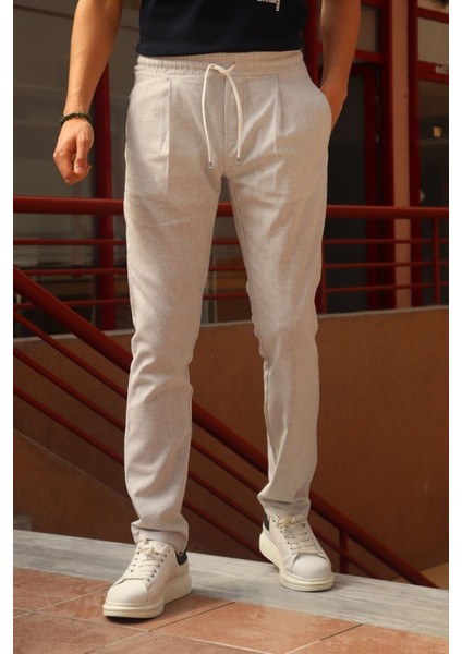 Erkek, pile detaylı beli bağcıklı-lastikli, pamuklu pantolon modelleri