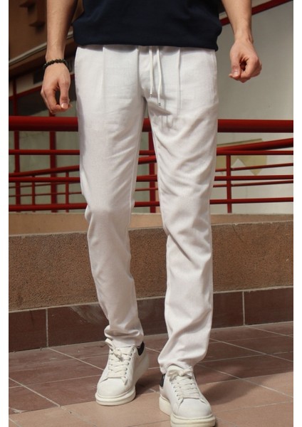 Erkek, pile detaylı beli bağcıklı-lastikli, pamuklu pantolon