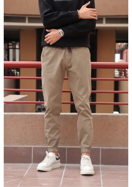 Bel ve paça lastikli, gabardin kumaş, taş jogger pantolon modelleri