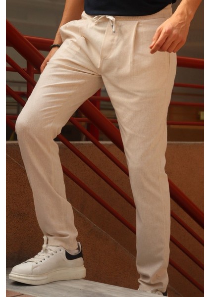 Erkek, pile detaylı beli bağcıklı-lastikli, pamuklu pantolon modelleri