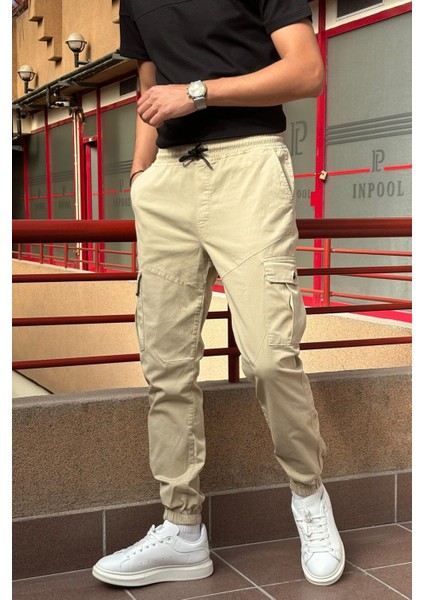 Erkek, Bel Ve Paça Lastikli, Kargo Cep, Gabardin Pantolon