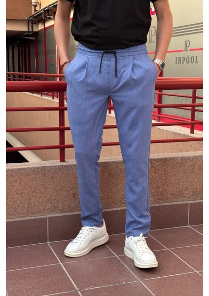 Yeni Sezon Erkek Siyah Pens Detaylı Bağcıklı Pantolon