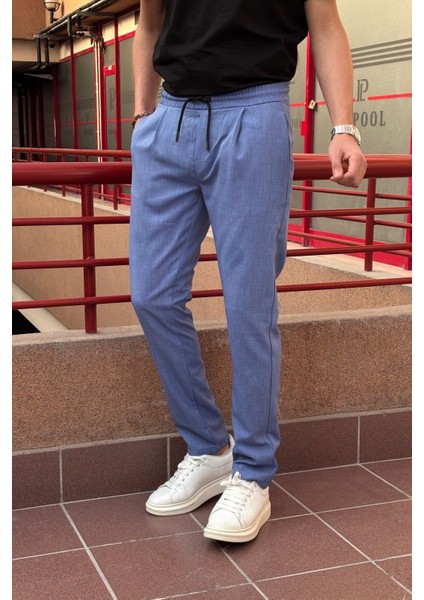 Yeni Sezon Erkek Siyah Pens Detaylı Bağcıklı Pantolon modelleri