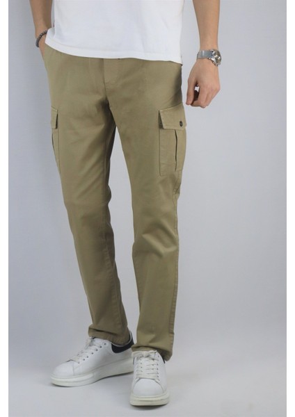 Bel bağcıklı, Pamuklu gabardin kumaş, Oversize-Regular fit kargo cep pantolon 256