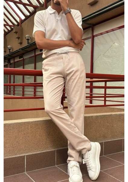 Erkek, bel lastikli, yazlık-baharlık, Old Money culture, pamuklu, keten dokuma pantolon 290