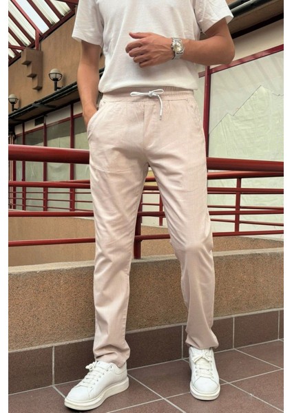 Erkek, bel lastikli, yazlık-baharlık, Old Money culture, pamuklu, keten dokuma pantolon 290 modelleri