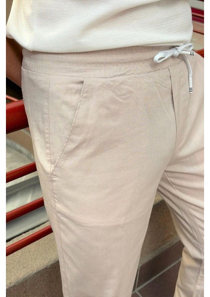 Erkek, bel lastikli, yazlık-baharlık, Old Money culture, pamuklu, keten dokuma pantolon 290