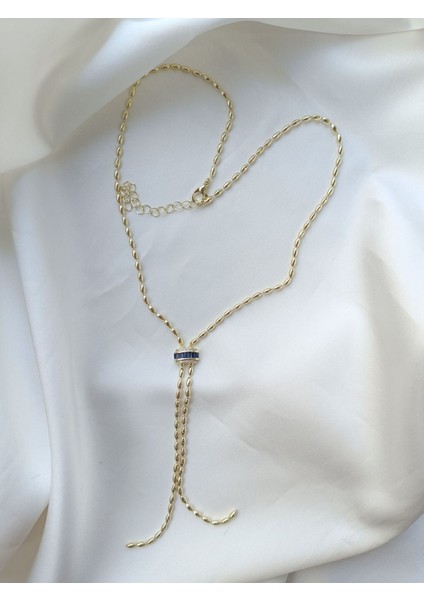 Mavi Taşlı - Topcuklu Y Kolye