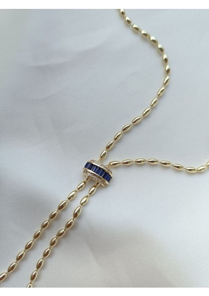 Mavi Taşlı - Topcuklu Y Kolye fiyatları