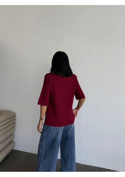 Kadın Kısa Kol Bisiklet Yaka Omzu Vatkalı Modal Kumaş Dokulu Salaş Tshirt ML4300 modelleri