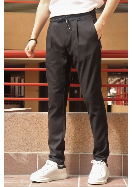 Erkek, pile detaylı beli bağcıklı-lastikli, pamuklu pantolon