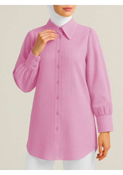 Klasik Yaka Boydan Düğmeli Oval Kesim Gömlek