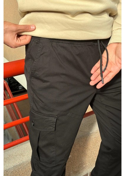 Erkek, Bel Ve Paça Lastikli, Kargo Cep, Gabardin Pantolon