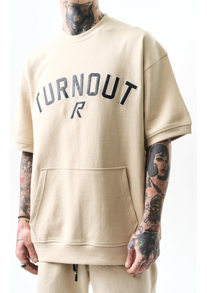 Turnout Nakışlı Interlok Oversize Şort Takım Bej fırsatları