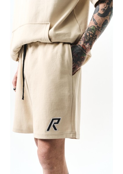 Turnout Nakışlı Interlok Oversize Şort Takım Bej indirimleri