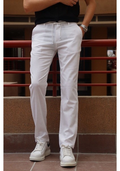 Erkek Arka Bel Lastik Detay Pamuk-keten Yazlık Pantolon