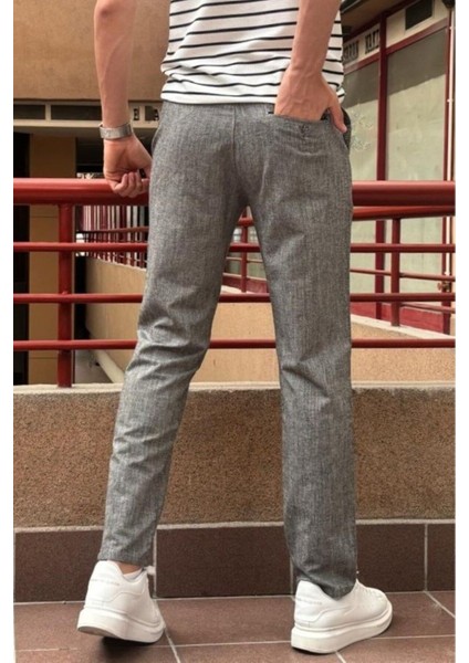 Erkek, bel lastikli, keten görünümlü, standart fit, bağcıklı dokuma pantolon 216-2 modelleri
