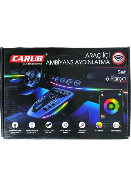 Araç Içi Ambiyans Aydınlatma 6 Parça Set 12 Volt