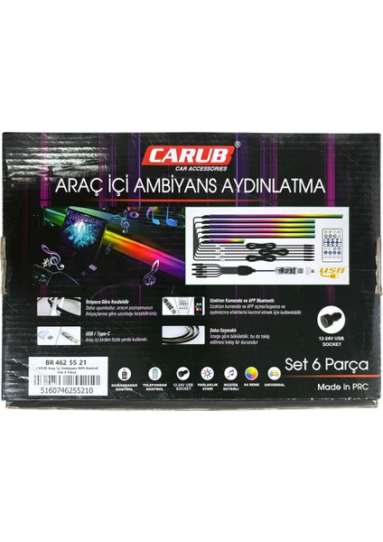 Araç Içi Ambiyans Aydınlatma 6 Parça Set 12 Volt modelleri