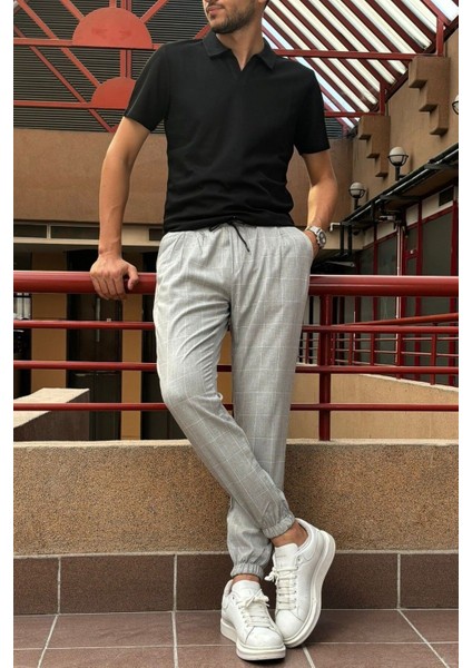 Erkek, bel bağcıklı, ekose desenli, Esnek kumaş, Pile detaylı, Jogger pantolon 24INP199K fiyatları