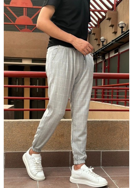 Erkek, bel bağcıklı, ekose desenli, Esnek kumaş, Pile detaylı, Jogger pantolon 24INP199K modelleri