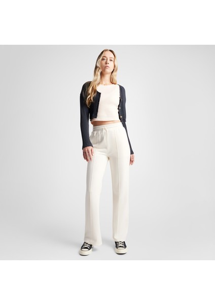 Wide-Leg French Terry Kadın Krem Eşofman Altı