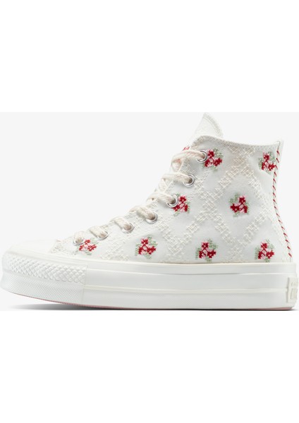Chuck Taylor All Star Lift Rose Cross Stitch Unisex Beyaz Platform Sneaker fırsatları