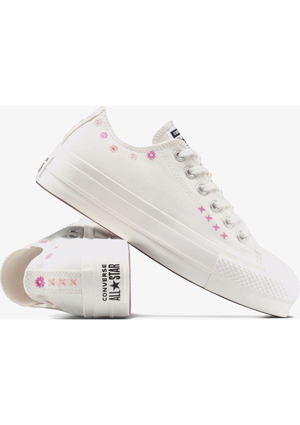 Convese Chuck Taylor All Star Lift Floral Embroidery Low Top Unisex Krem Sneaker indirimleri