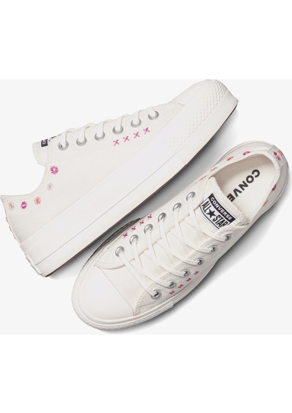 Convese Chuck Taylor All Star Lift Floral Embroidery Low Top Unisex Krem Sneaker