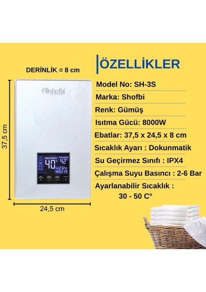 Akıllı Dijital Sıcaklık Ayarlı Şofben Sh-3s Gri Kalp modelleri