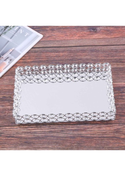 Kristal Dikdörtgen Kozmetik Tepsi Takı Biblo Organizatör Ayna Dekoratif Tepsi Parfüm Cilt Bakımı Organizatör (Gümüş) (Yurt Dışından) modelleri