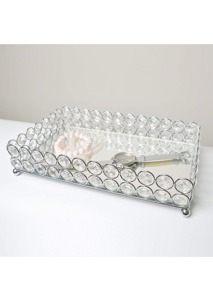 Kristal Dikdörtgen Kozmetik Tepsi Takı Biblo Organizatör Ayna Dekoratif Tepsi Parfüm Cilt Bakımı Organizatör (Gümüş) (Yurt Dışından) fırsatları
