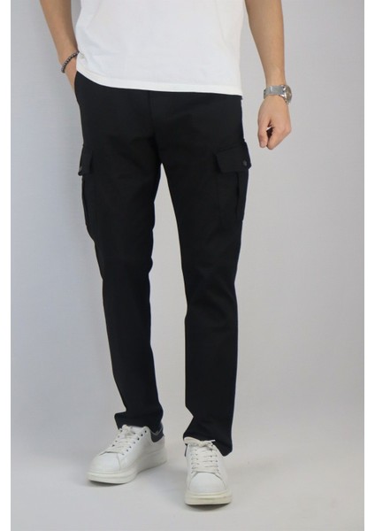 Bel bağcıklı, Pamuklu gabardin kumaş, Oversize-Regular fit kargo cep pantolon 256