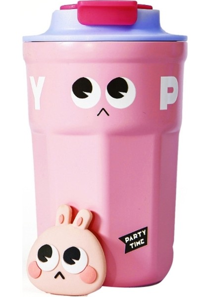 Karikatür Termal Yalıtım Kupası 316 Paslanmaz Çelik Kahve Kupa Su Kupası, Kapasite: 400ML (Pembe) (Yurt Dışından)