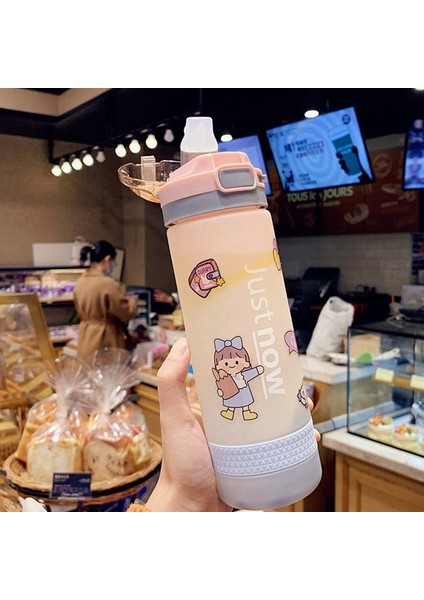 Karikatür Kız Kupası Taze Buzlu Gradyan Ölçek Plastik Kupa Taşınabilir Bardak, Kapasite: 600ML (Pembe) (Yurt Dışından)