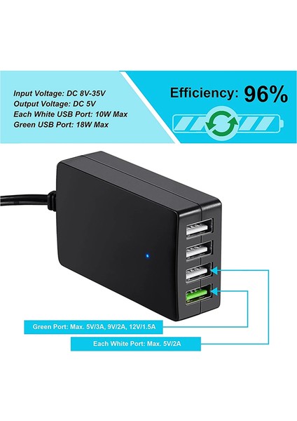 Taşınabilir Dc Pil Klipsli, 12V/24V - 5V 4 Portlu USB Şarj Cihazı Çoklu Port Adaptörü Diğer Akıllı Telefon ve Tabletler (Yurt Dışından) fırsatları
