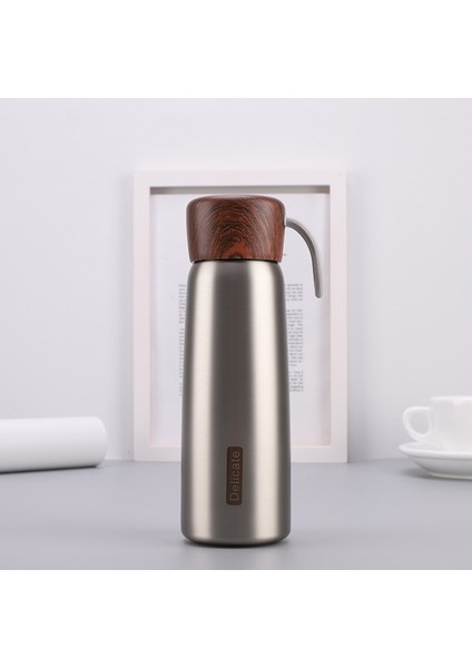 Hassas 304 Paslanmaz Çelik Ahşap Tahıl Termos Kupası, Kapasite: 500ML (Birincil Renk) (Yurt Dışından)