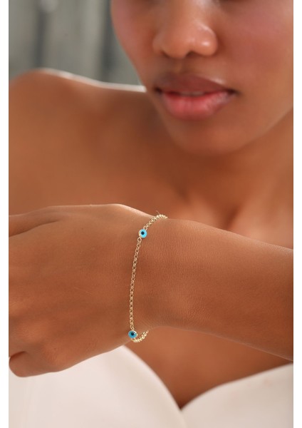 14 Ayar Altın Doç Zincirli Çift Gözlü Bileklik modelleri