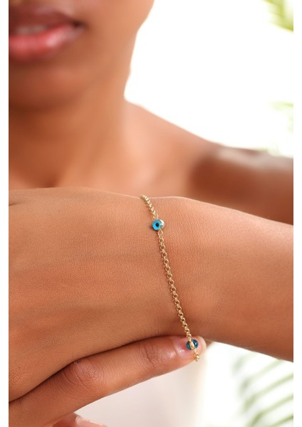 14 Ayar Altın Doç Zincirli Çift Gözlü Bileklik