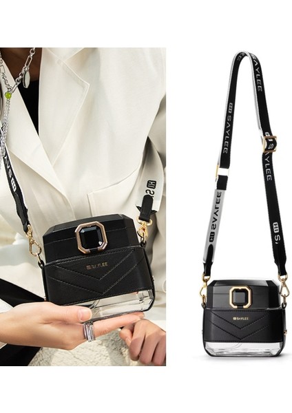 Saylee 650ML Pu Kılıf Kare Taşınabilir Kupası (Siyah) (Yurt Dışından)