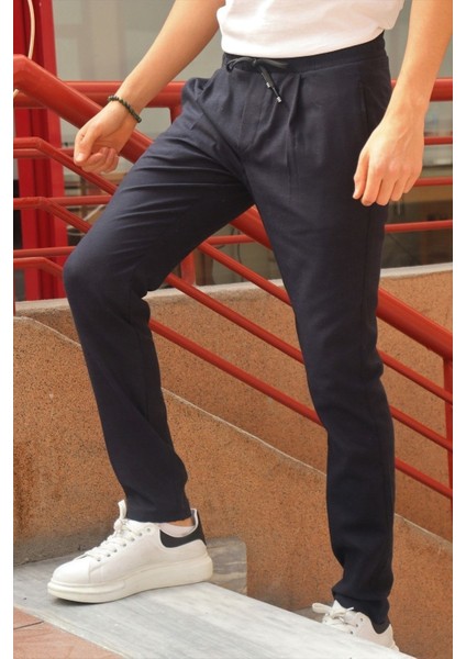 Erkek, pile detaylı beli bağcıklı-lastikli, pamuklu pantolon