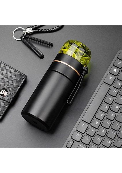 739 316 Paslanmaz Çelik Çay Cam Termos Kupası (Siyah) (Yurt Dışından)