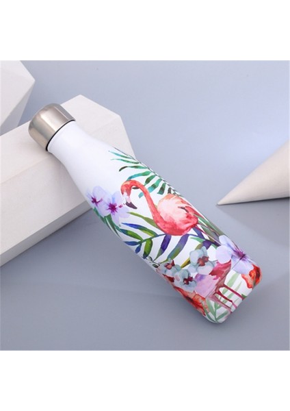 Hayvanlar Bitkiler Desen Termal Bardak Vakum Şişesi Isı Su Şişesi Taşınabilir Paslanmaz Çelik Spor Su Isıtıcısı, Kapasite: 500ML (Big Flamingo) (Yurt Dışından)